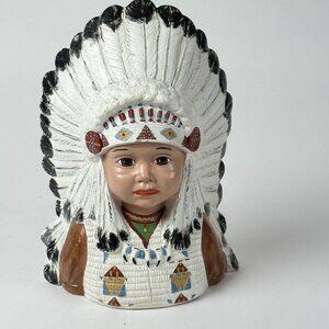 Vintage Byron Mold Native American Figure 11" Tall Chief Headdress Sculpture Han